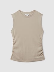 Reiss Camel Trudy Ribbed Ruched Waist Vest - Image 2 of 6