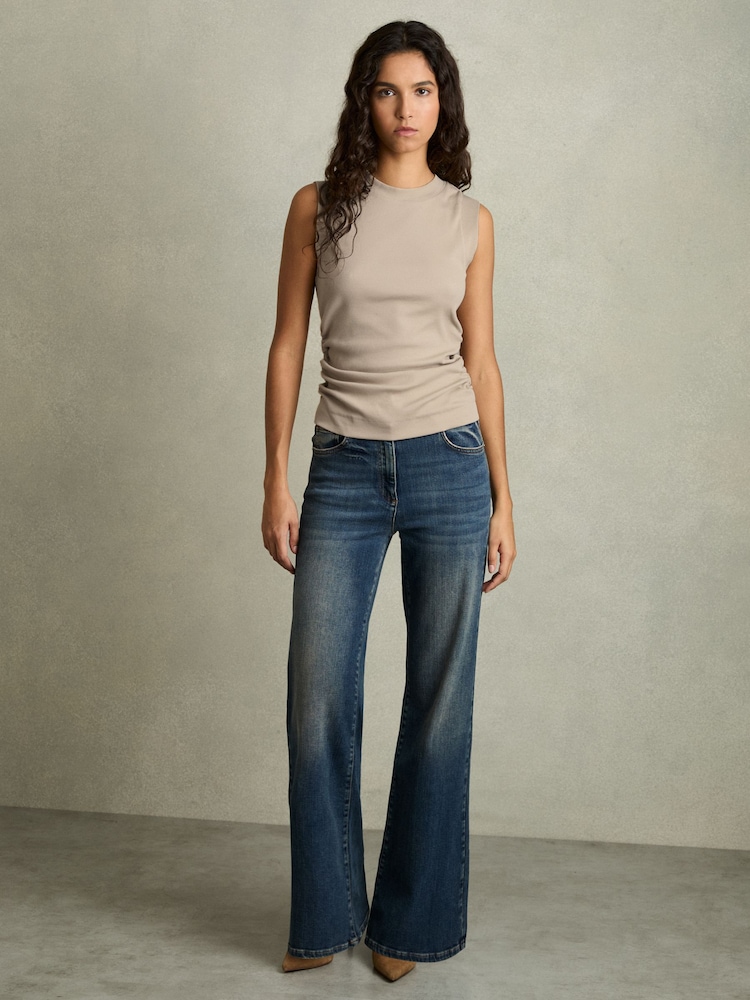 Reiss Camel Trudy Ribbed Ruched Waist Vest - Image 3 of 6
