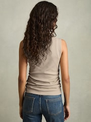 Reiss Camel Trudy Ribbed Ruched Waist Vest - Image 5 of 6