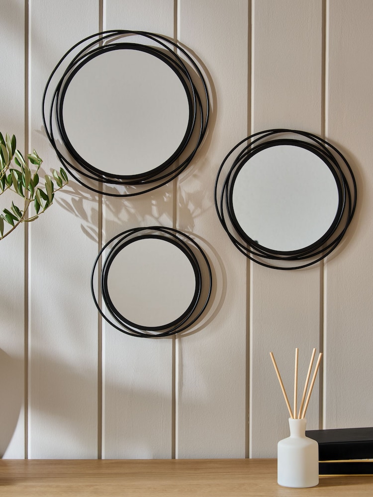 Set of 3 Black Contemporary Wire Mirrors - Image 1 of 5
