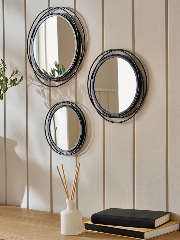 Set of 3 Black Contemporary Wire Mirrors - Image 2 of 5