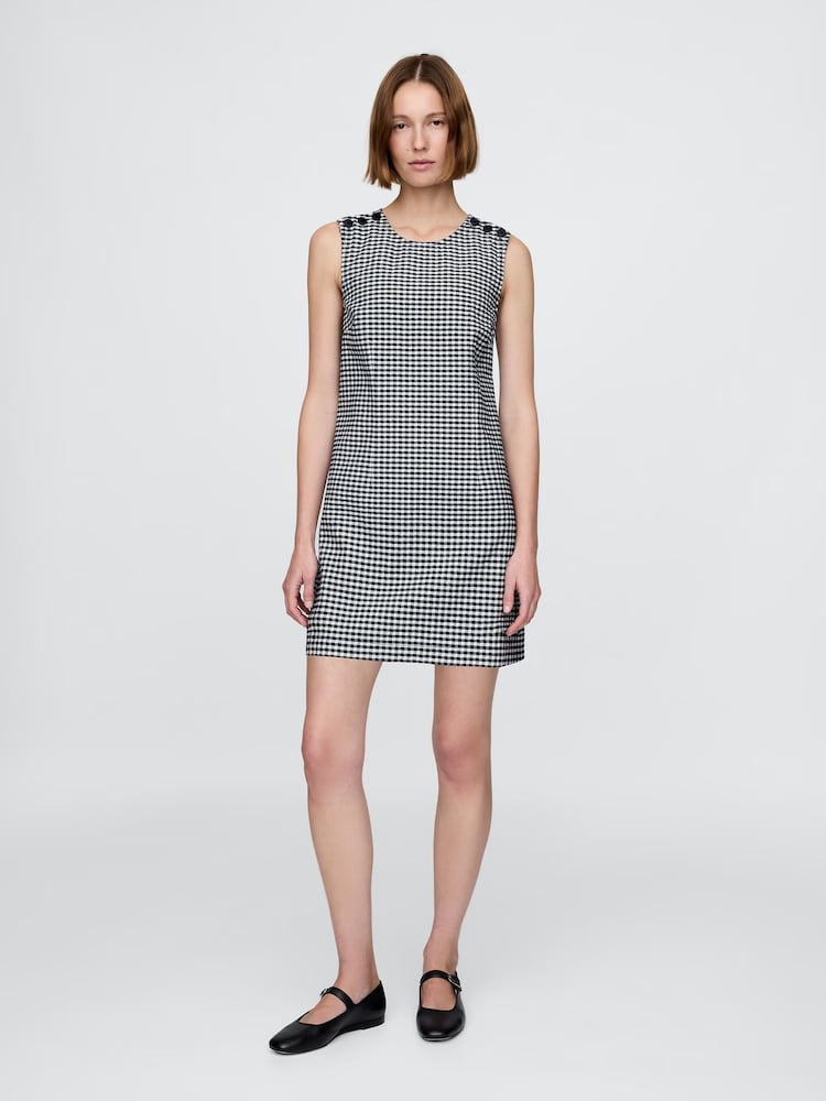 Gap Black/White DÔEN Gingham Denim Mini Dress - Image 1 of 8