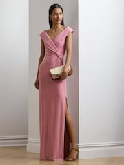 Lauren Ralph Lauren Pink Leonidas Sleeveless V-Neck Rouched Gown - Bild 1 von 5