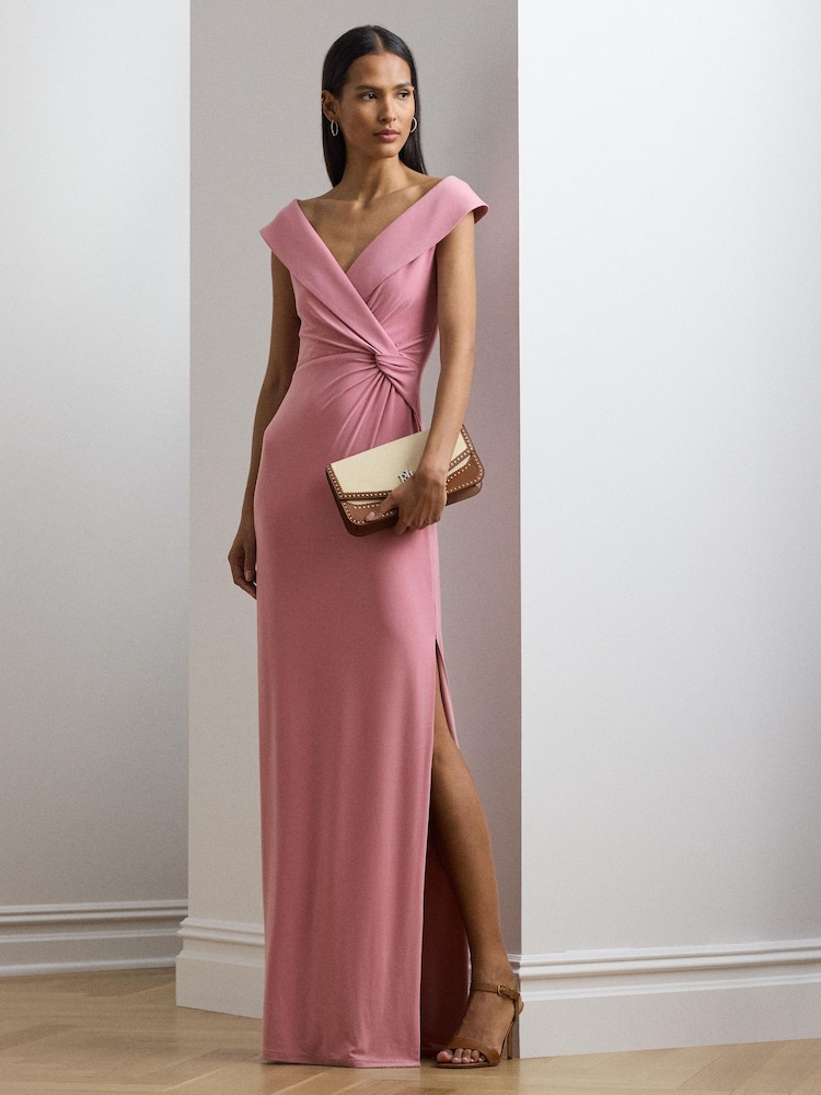 Lauren Ralph Lauren Pink Leonidas Sleeveless V-Neck Rouched Gown - Bild 1 von 5