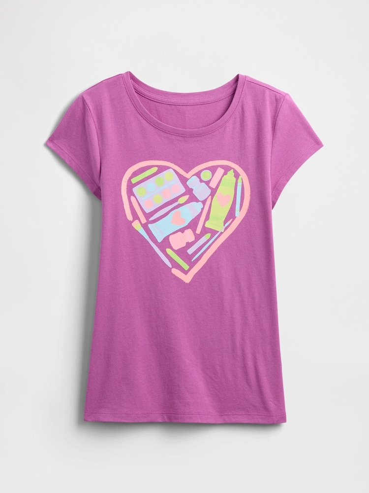 Morado - Camiseta de manga corta y cuello redondo con estampado gráfico de Gap (4-13años) - Imagen 1 de 3