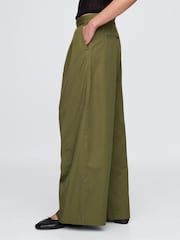 Gap Olive Green Cotton High Waisted Pleated Wide-Leg Chino Trousers - Image 3 of 5