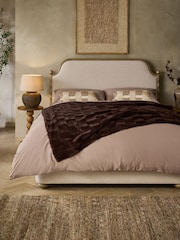 Tweedy Plain Light Natural Barley Wooden Bobbin Ottoman Storage Upholstered Bed Frame - Image 1 of 11
