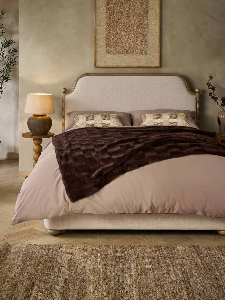Tweedy Plain Light Natural Barley Wooden Bobbin Ottoman Storage Upholstered Bed Frame - Image 1 of 11 Tweedy Plain Light Natural Barley Wooden Bobbin Ottoman Storage Upholstered Bed Frame - Image 1 of 11