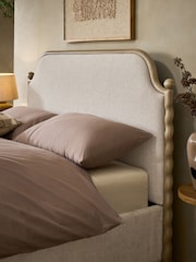 Tweedy Plain Light Natural Barley Wooden Bobbin Ottoman Storage Upholstered Bed Frame - Image 5 of 11