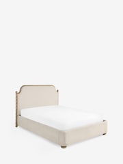 Tweedy Plain Light Natural Barley Wooden Bobbin Ottoman Storage Upholstered Bed Frame - Image 9 of 11
