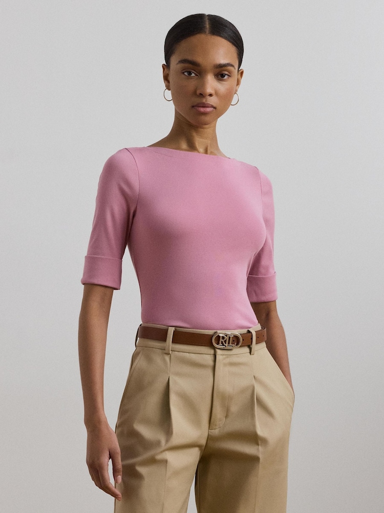 Lauren Ralph Lauren Judy Stretch Cotton Boatneck Top - Image 4 of 5
