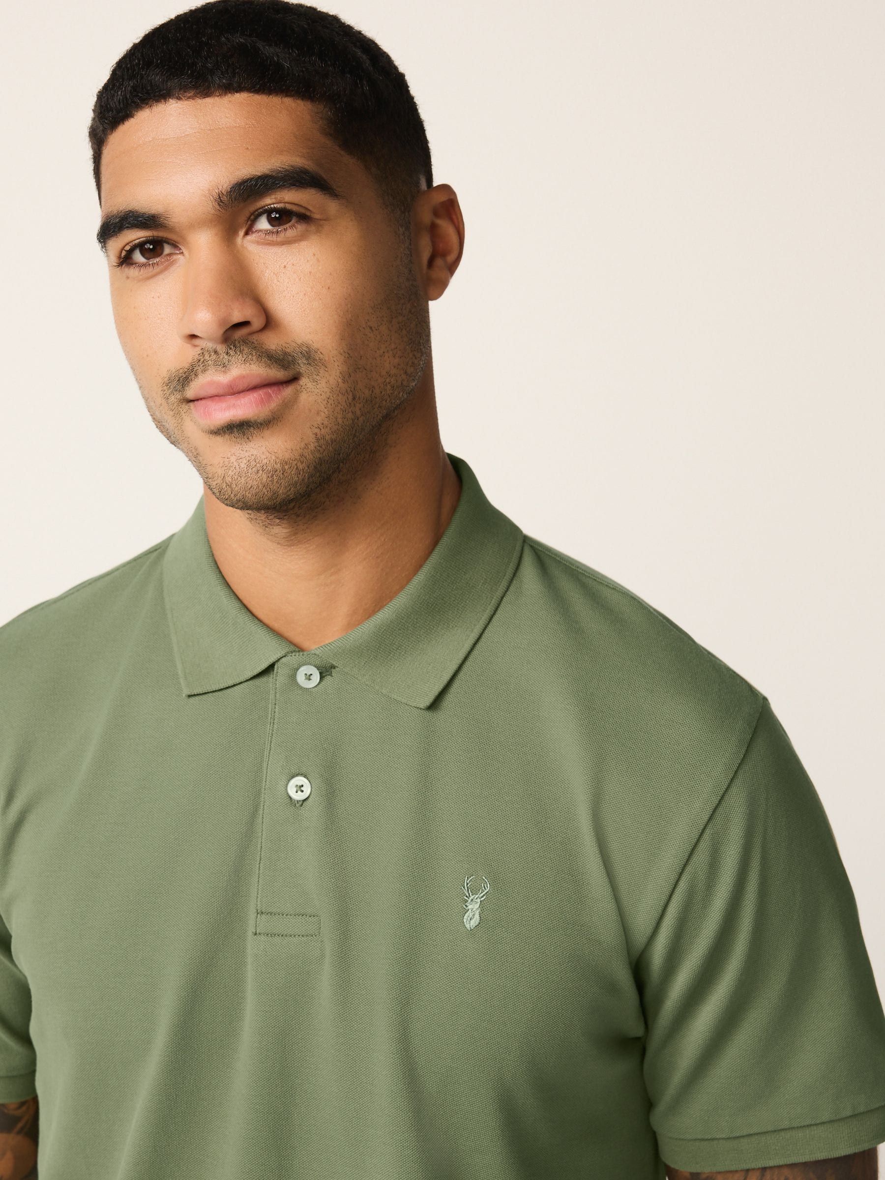 Buy Light Olive Green Regular Fit Short Sleeve Pique Polo Shirt