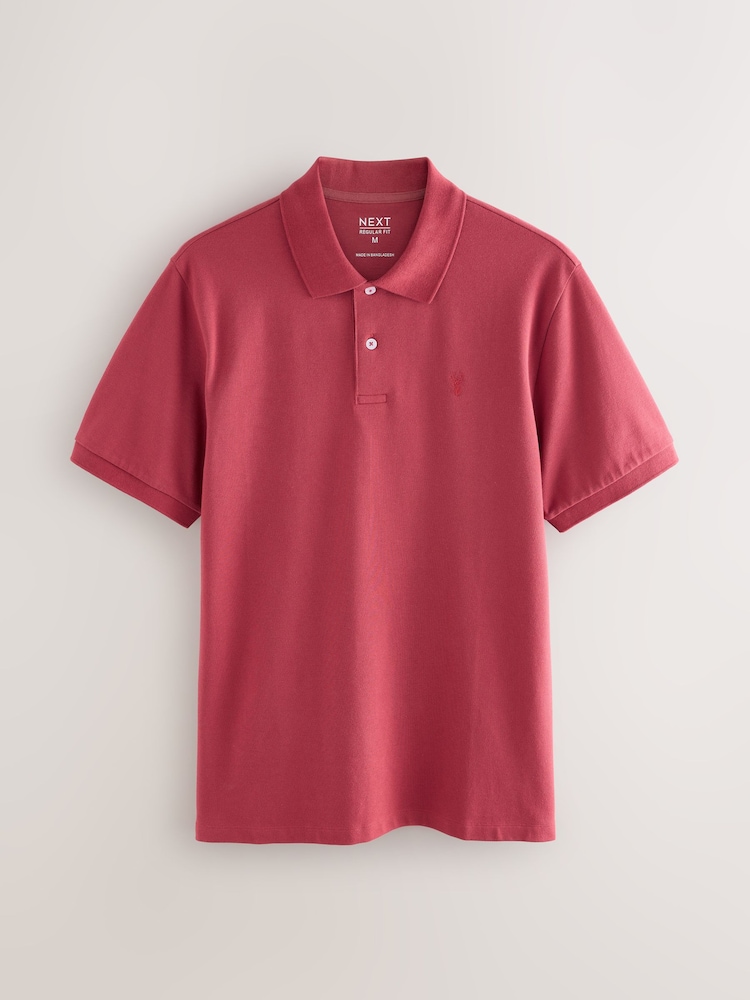 Red Regular Fit Long-Sleeve Pique Polo Shirt - Image 1 of 3 Red Regular Fit Long-Sleeve Pique Polo Shirt - Image 1 of 3