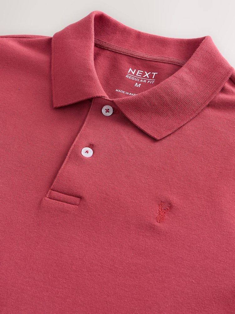 Red Regular Fit Long-Sleeve Pique Polo Shirt - Image 3 of 3 Red Regular Fit Long-Sleeve Pique Polo Shirt - Image 3 of 3