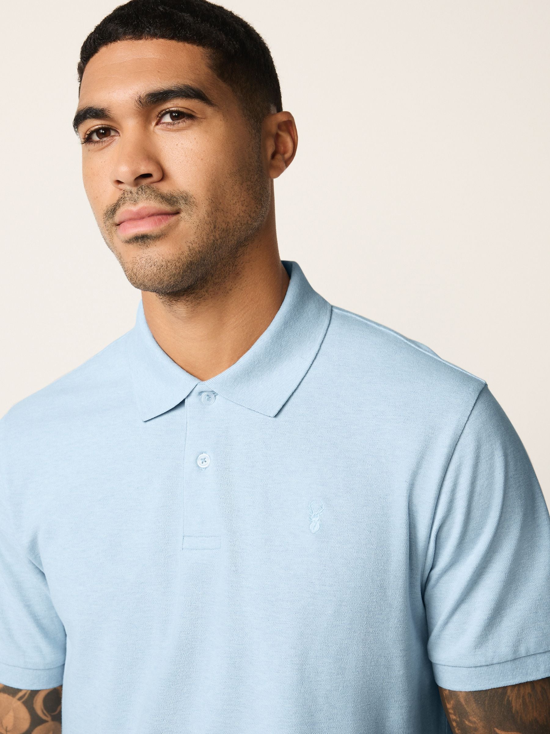 Buy Light Blue Marl Regular Fit Regular Fit Short Sleeve Pique