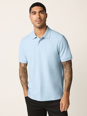 Light Blue Marl Regular Fit Short Sleeve Pique Polo Shirt - Image 4 of 7