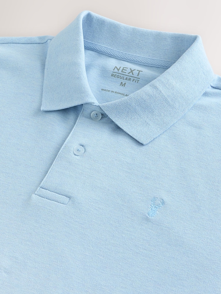 Light Blue Marl Regular Fit Short Sleeve Pique Polo Shirt - Image 7 of 7