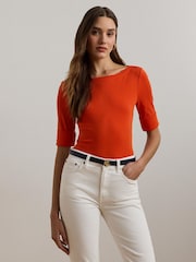 Lauren Ralph Lauren Judy Stretch Cotton Boatneck Top - Image 1 of 5