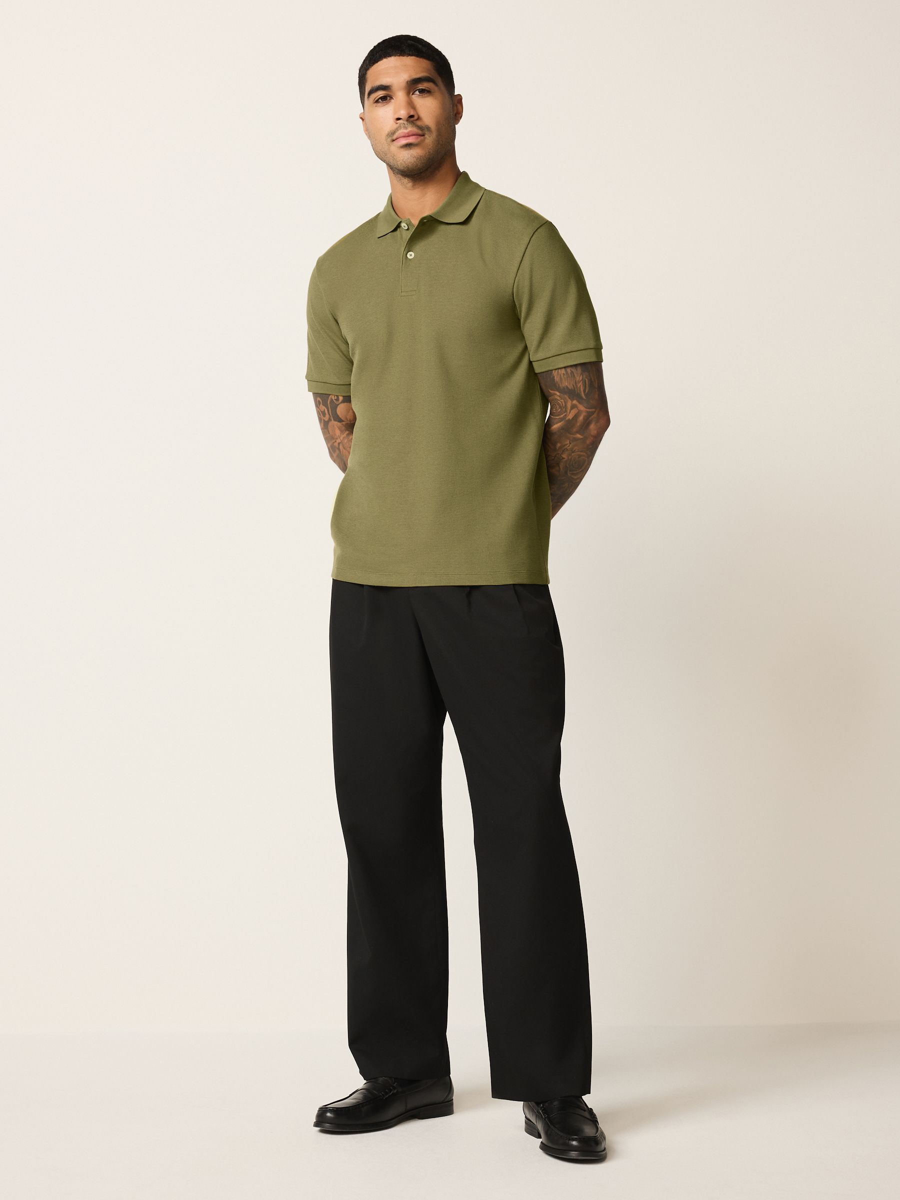 Buy Olive Green Regular Fit Textured Smart Polo Shirts from Next USA