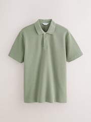 Sage Green Short Sleeve Textured Waffle Long Sleeve Polo Shirt - Image 1 of 3