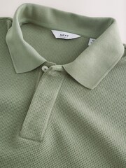 Sage Green Short Sleeve Textured Waffle Long Sleeve Polo Shirt - Image 2 of 3