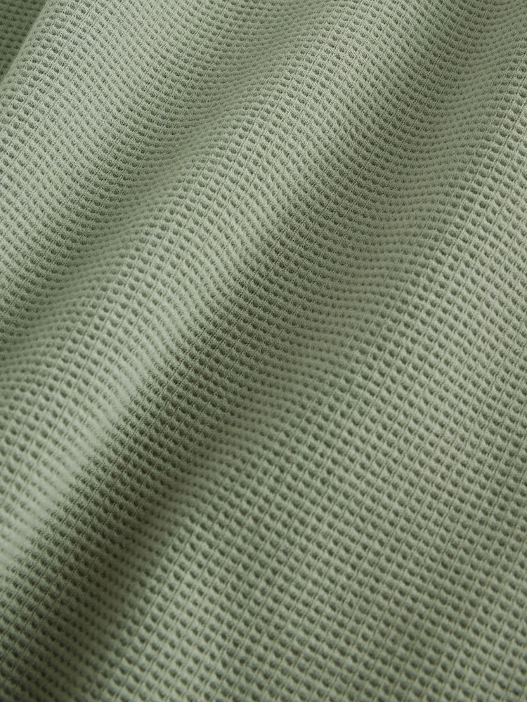 Sage Green Short Sleeve Textured Waffle Long Sleeve Polo Shirt - Image 3 of 3