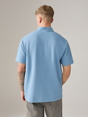 Mid Blue Short Sleeve Textured Waffle Long Sleeve Polo Shirt - Image 4 of 7