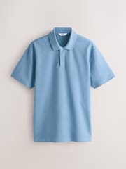 Mid Blue Short Sleeve Textured Waffle Long Sleeve Polo Shirt - Image 5 of 7