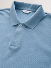 Mid Blue Short Sleeve Textured Waffle Long Sleeve Polo Shirt - Image 6 of 7
