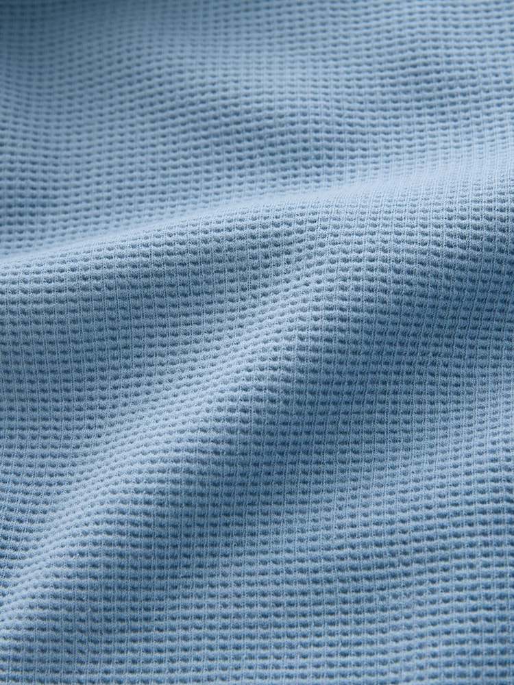 Mid Blue Short Sleeve Textured Waffle Long Sleeve Polo Shirt - Image 7 of 7