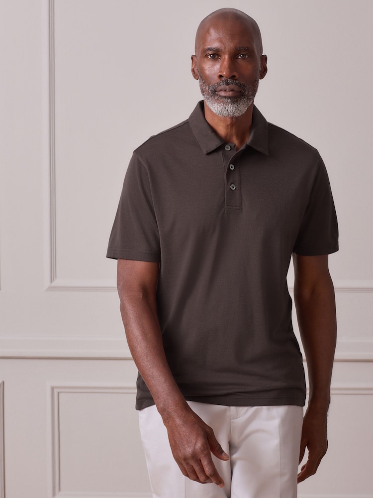 Brown Signature Merino Wool Rich N. Premium Polo Shirt - Image 1 of 7 Brown Signature Merino Wool Rich N. Premium Polo Shirt - Image 1 of 7