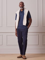 Navy Blue Signature Merino Wool Rich N. Premium Polo Shirt - Image 3 of 8