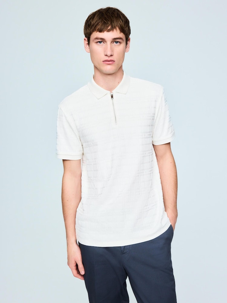 Ecru Regular Fit Smart Jaquard Polo Shirt - Image 1 of 4