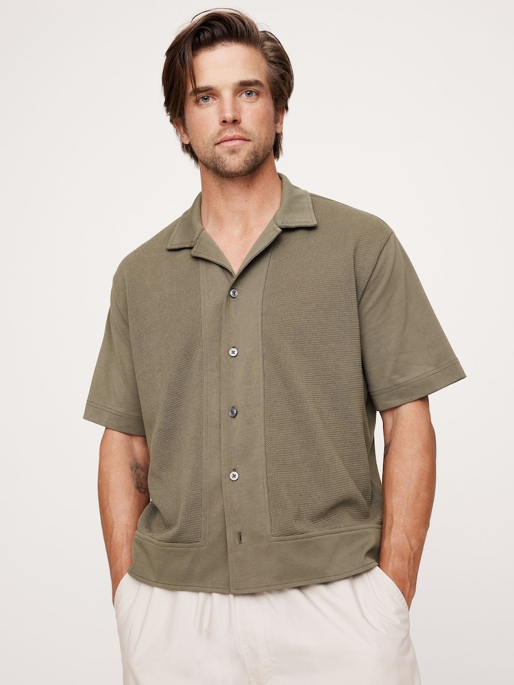 Banana Republic Green Cotton Mesh Resort Shirt - Image 1 of 4 Banana Republic Green Cotton Mesh Resort Shirt - Image 1 of 4