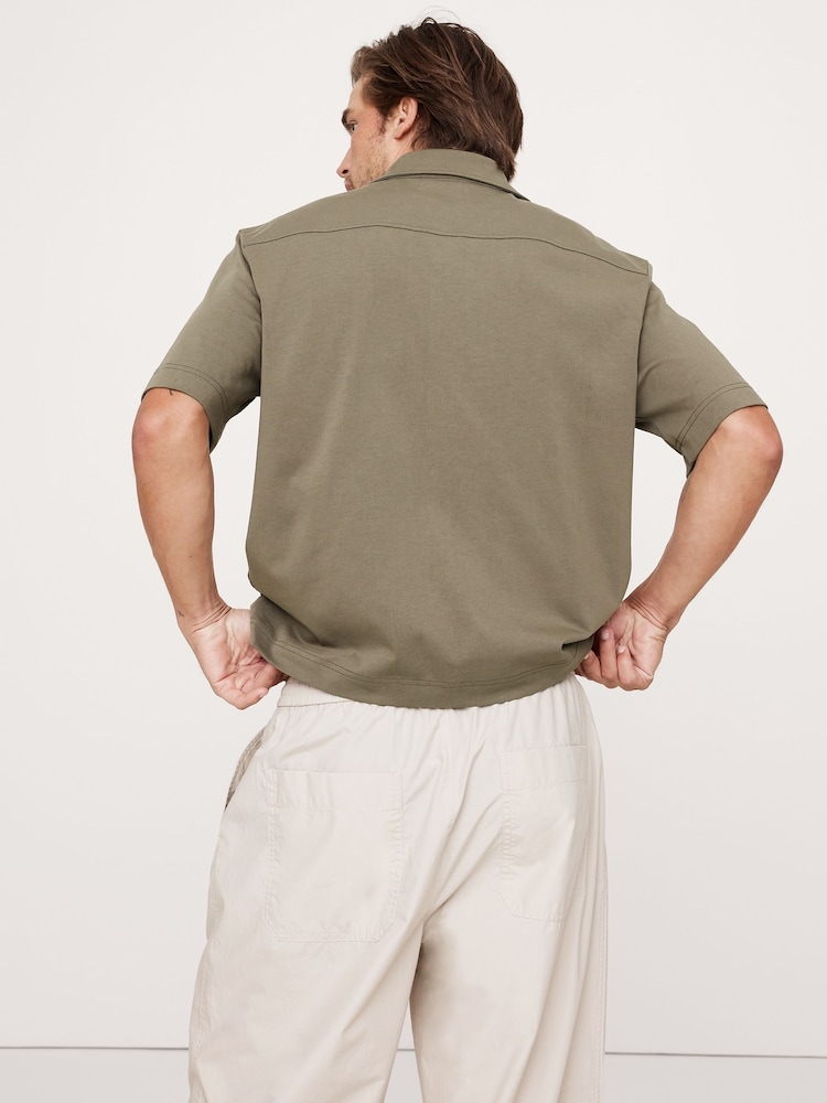 Banana Republic Green Cotton Mesh Resort Shirt - Image 2 of 4 Banana Republic Green Cotton Mesh Resort Shirt - Image 2 of 4