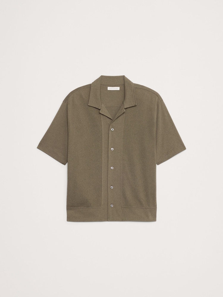 Banana Republic Green Cotton Mesh Resort Shirt - Image 4 of 4 Banana Republic Green Cotton Mesh Resort Shirt - Image 4 of 4