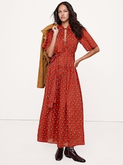 Banana Republic Red Cotton Tie-Front Shirt Dress - Image 1 of 1