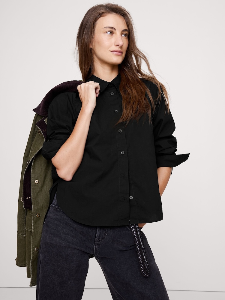 Banana Republic Black Boxy Cotton Poplin Shirt - Image 1 of 4 Banana Republic Black Boxy Cotton Poplin Shirt - Image 1 of 4