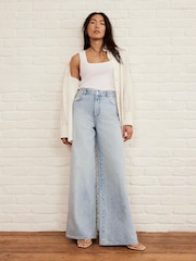 Mint Velvet Blue Diamante Wide Leg 100% Cotton Jeans - Image 1 of 8