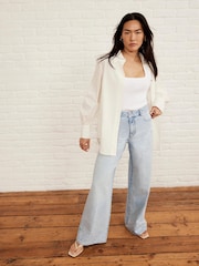 Mint Velvet Blue Diamante Wide Leg 100% Cotton Jeans - Image 2 of 8