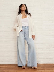 Mint Velvet Blue Diamante Wide Leg 100% Cotton Jeans - Image 3 of 8