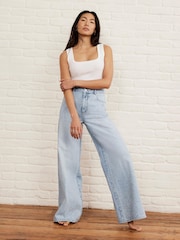 Mint Velvet Blue Diamante Wide Leg 100% Cotton Jeans - Image 5 of 8