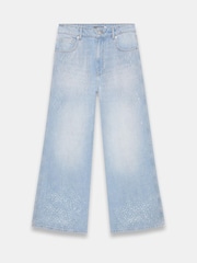 Mint Velvet Blue Diamante Wide Leg 100% Cotton Jeans - Image 7 of 8