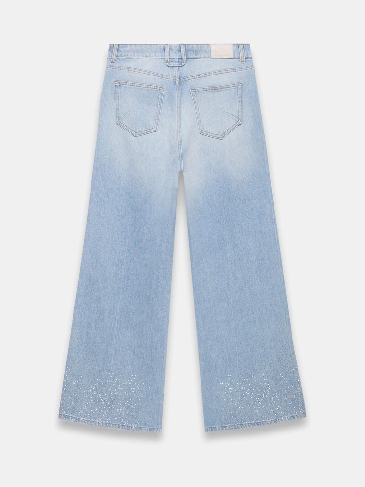 Mint Velvet Blue Diamante Wide Leg 100% Cotton Jeans - Image 8 of 8