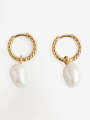 Missoma Gold Tone Pearl Twisted Smalldrop Hoop Earrings - Image 1 of 2