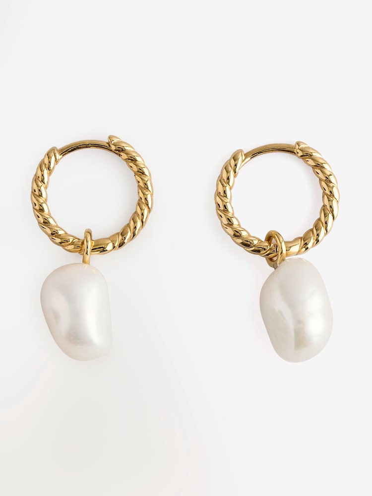 Missoma Gold Tone Pearl Twisted Smalldrop Hoop Earrings - Image 1 of 2