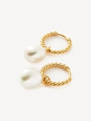 Missoma Gold Tone Pearl Twisted Smalldrop Hoop Earrings - Image 3 of 3
