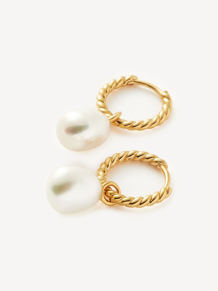 Missoma Gold Tone Pearl Twisted Smalldrop Hoop Earrings - Image 3 of 3