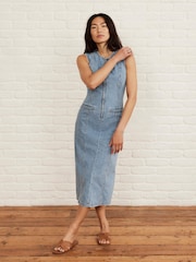 Mint Velvet Blue Denim Sleeveless 100% Cotton Midi Dress - Image 2 of 8