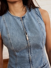 Mint Velvet Blue Denim Sleeveless 100% Cotton Midi Dress - Image 4 of 8